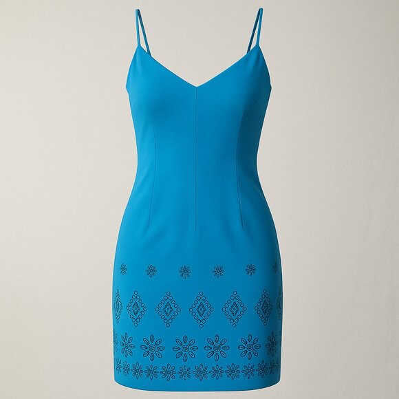 Vintage Rampage Slip Dress Juniors 7 Blue Floral Beaded Back Zip Y2K 2000's Hoco - Picture 1 of 8